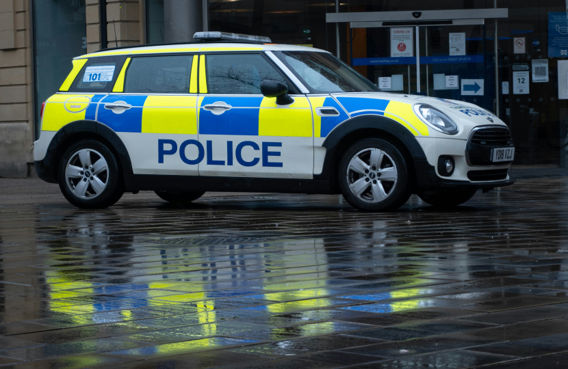Police car outside a bank